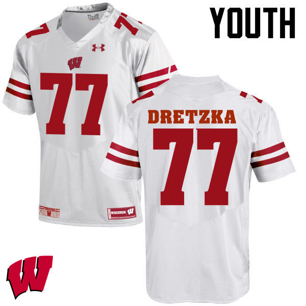 Wisconsin Badgers Youth #77 Ian Dretzka NCAA Under Armour Authentic White College Stitched Football Jersey JG40R51ST